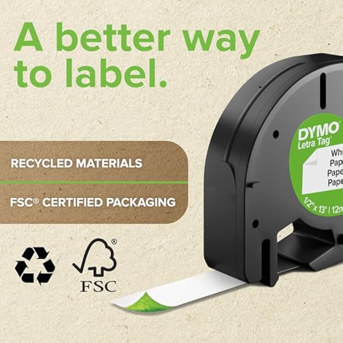 DYMO LetraTag Plastic Labels | 12mm x 4m | Black on Yellow Tape