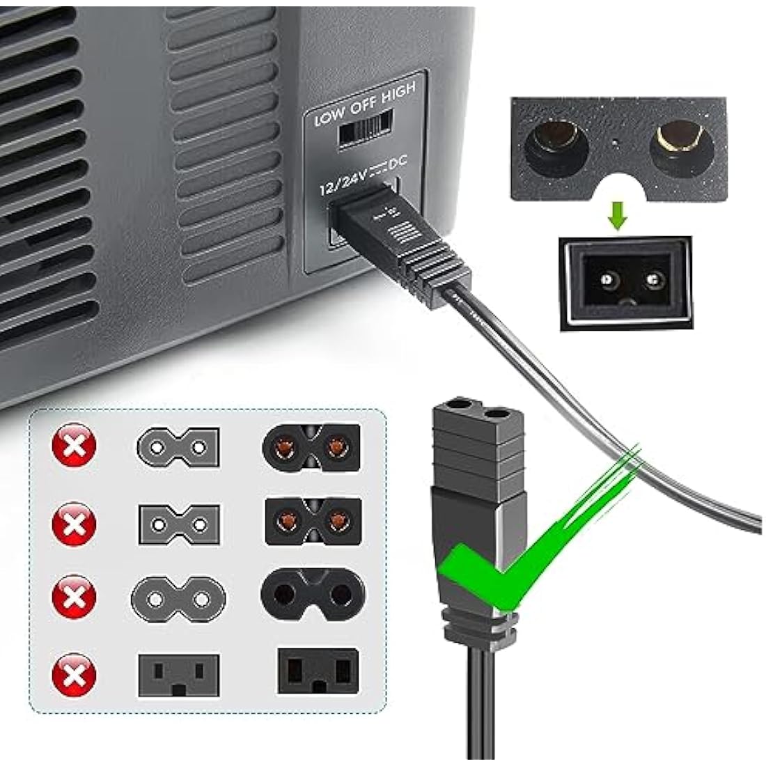 HKY 12V Mini Fridge Power Cable – 14AWG DC Car Cooler Charger Adapter