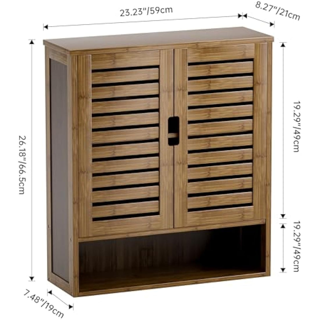 SMIBUY Bamboo Wall Mounted Bathroom Cabinet – Over-The-Toilet Storage, Walnut