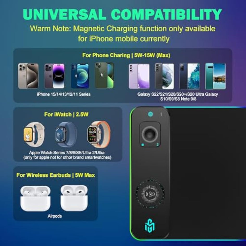 GIM RGB Gaming Mouse Pad – 15W Wireless Charging XXL LED Mat, Black