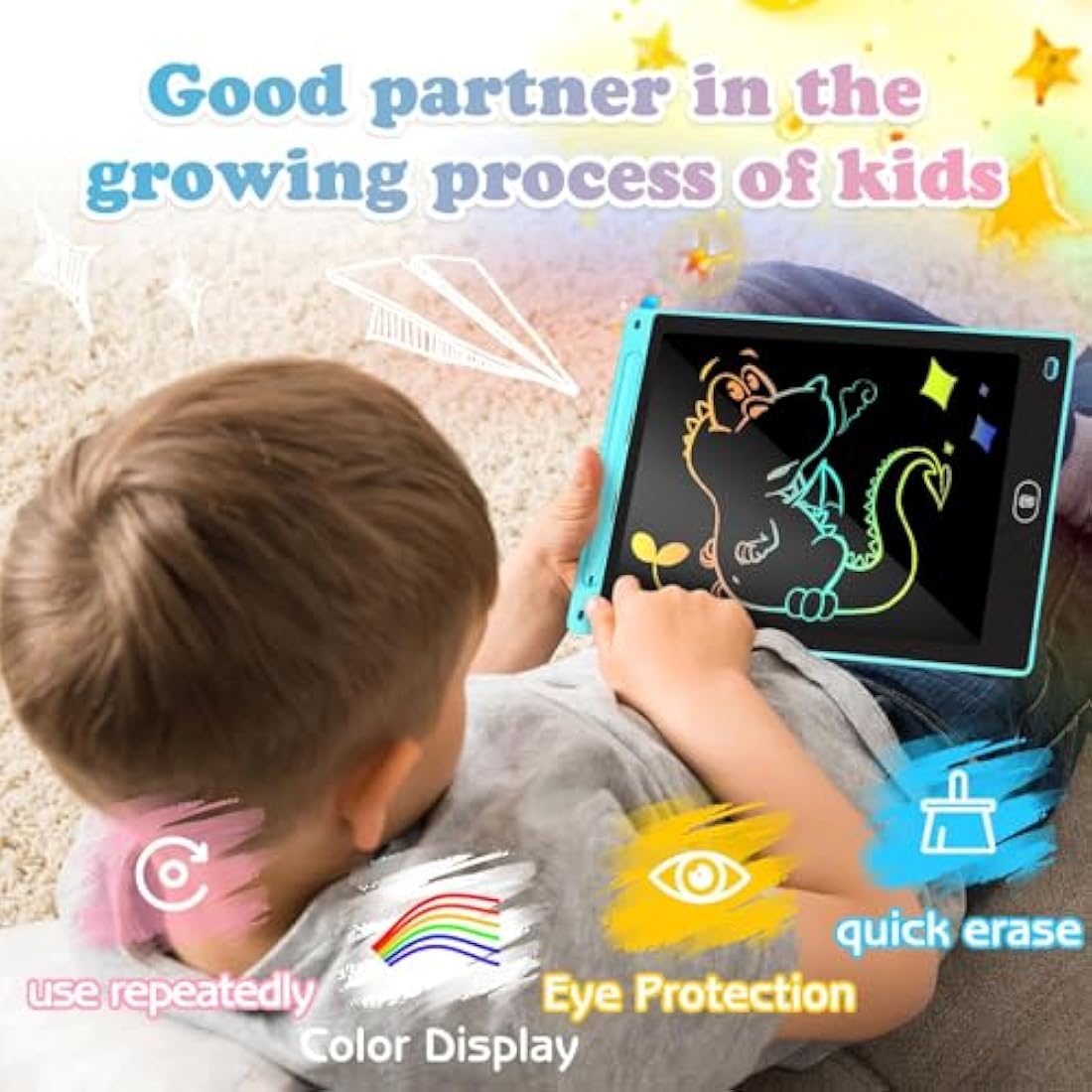 KTEBO 2-Pack 10 Inch LCD Writing Tablet for Kids - Pink & Blue Doodle Board