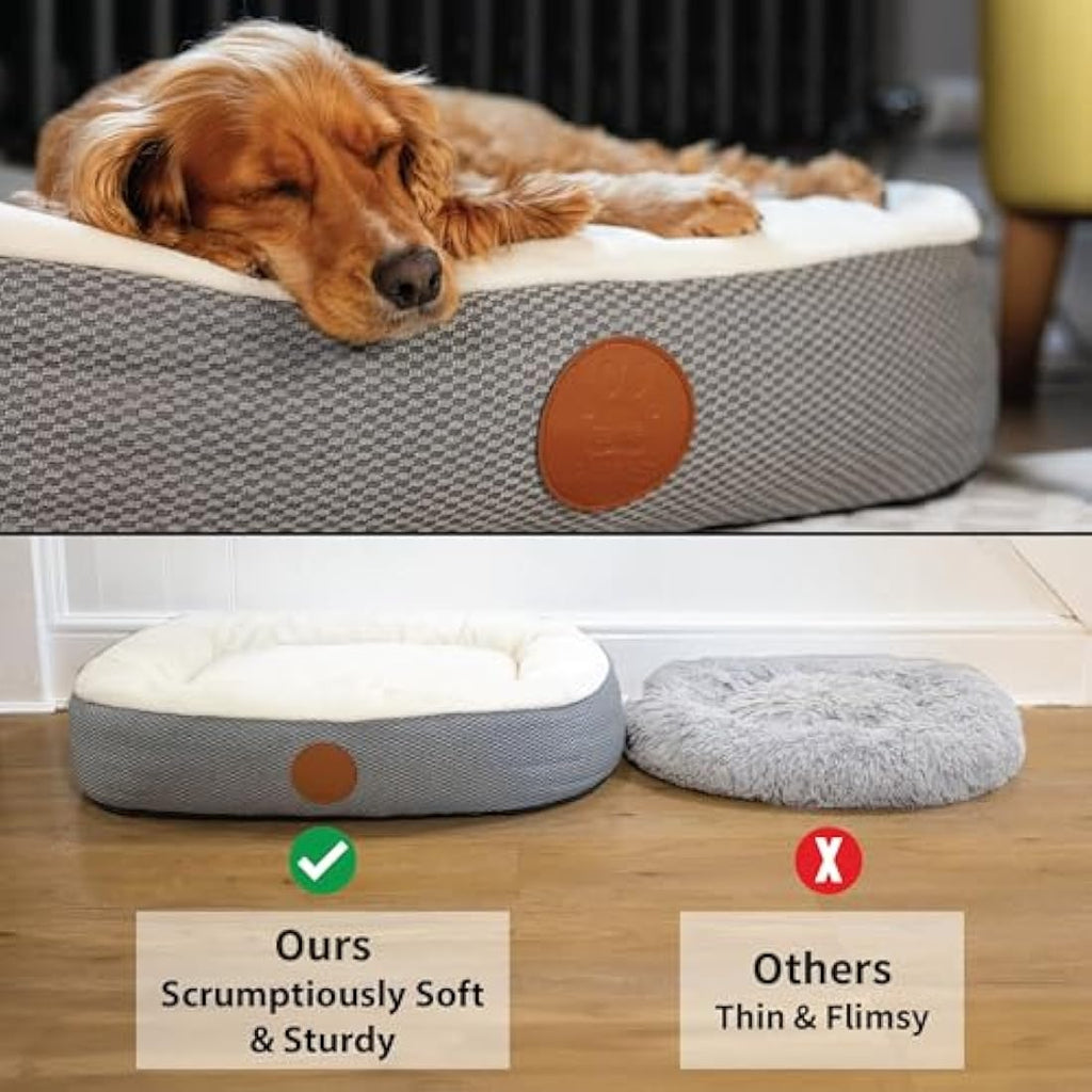 Elite Paws UK Orthopaedic Dog Bed – Bolstered Fleece Bed in Cream/Grey