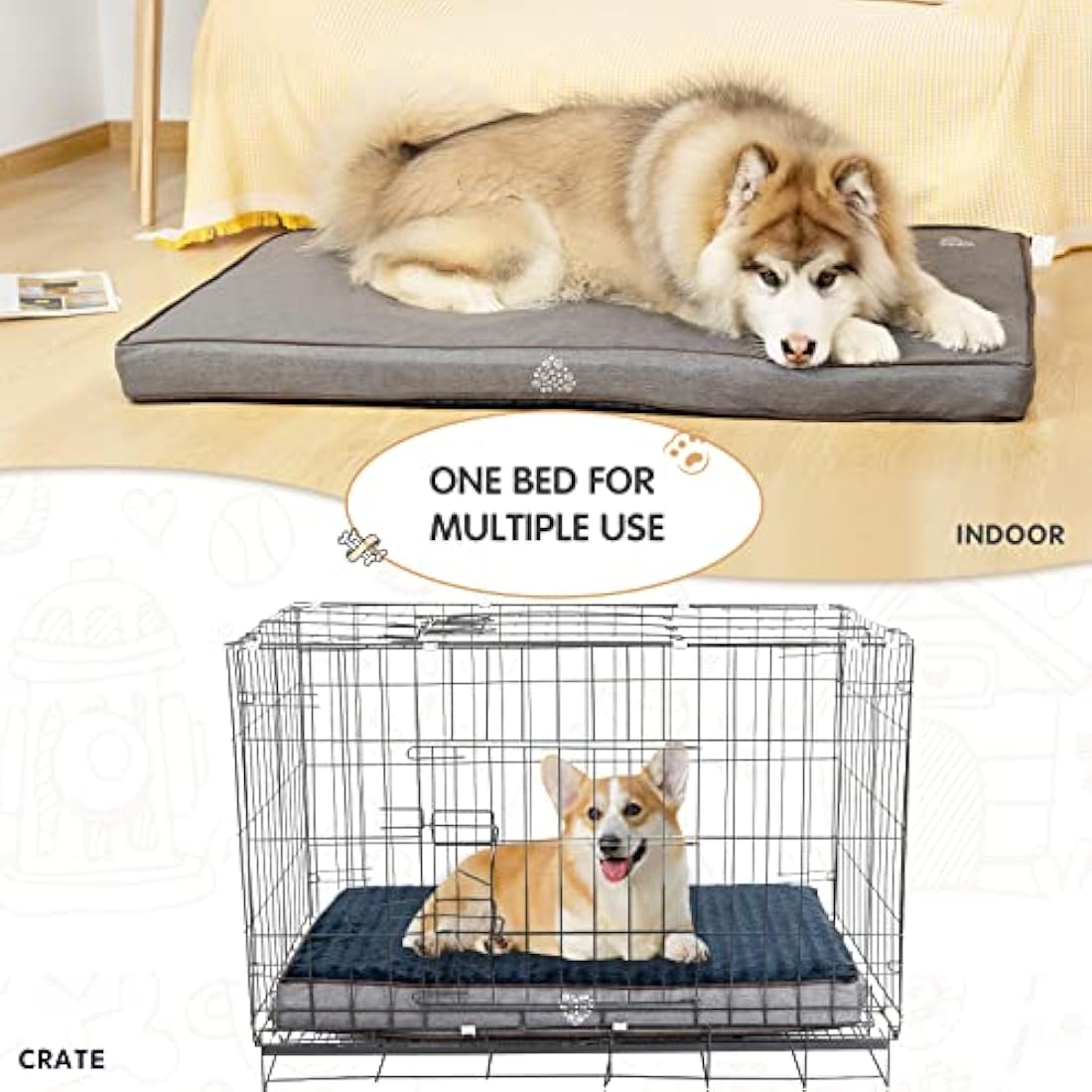 VANKEAN Orthopedic Dog Bed – Reversible Washable Crate Pad, Gray