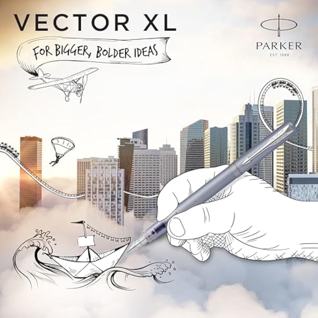 Parker Vector XL Fountain Pen – Metallic Silver-Blue – Medium Nib