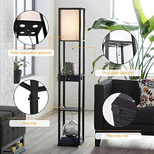Modern Shelf Floor Lamp – 3-Tier Wooden Standing Light