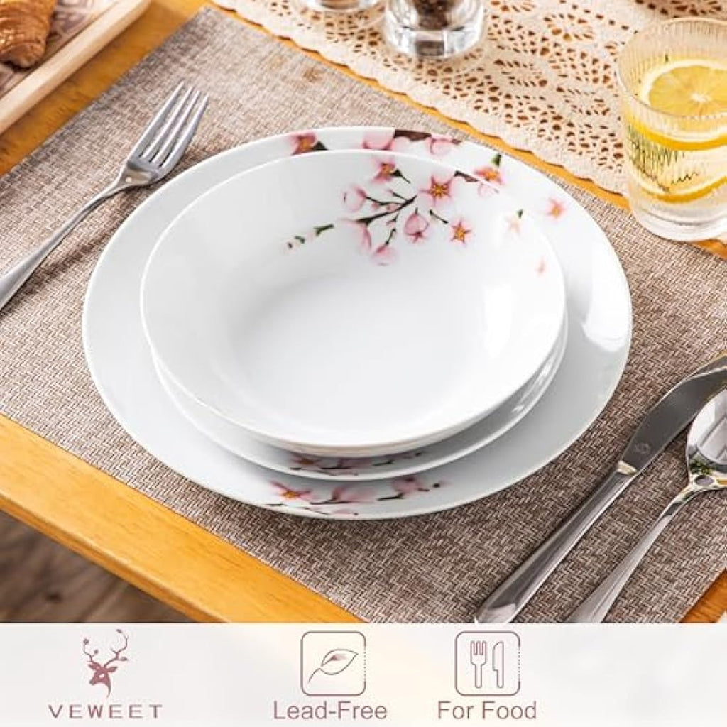 VEWEET Annie 18-Piece Porcelain Dinnerware Set for 6 | Floral Ceramic