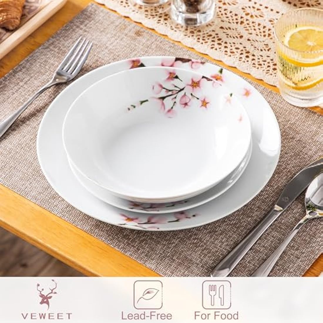 VEWEET Annie 18-Piece Porcelain Dinnerware Set for 6 | Floral Ceramic