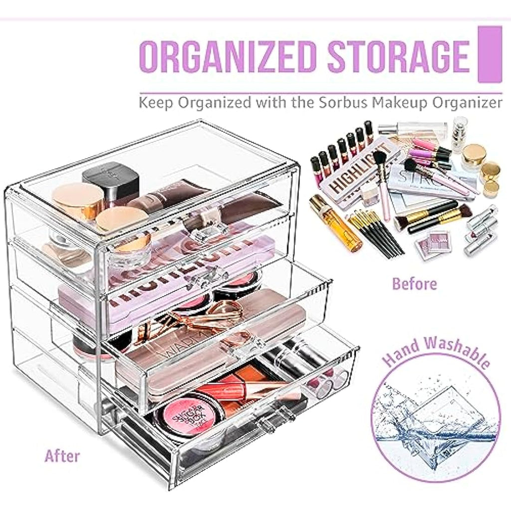 Sorbus 4-Drawer Acrylic Makeup Organizer | Clear Cosmetic Storage Case