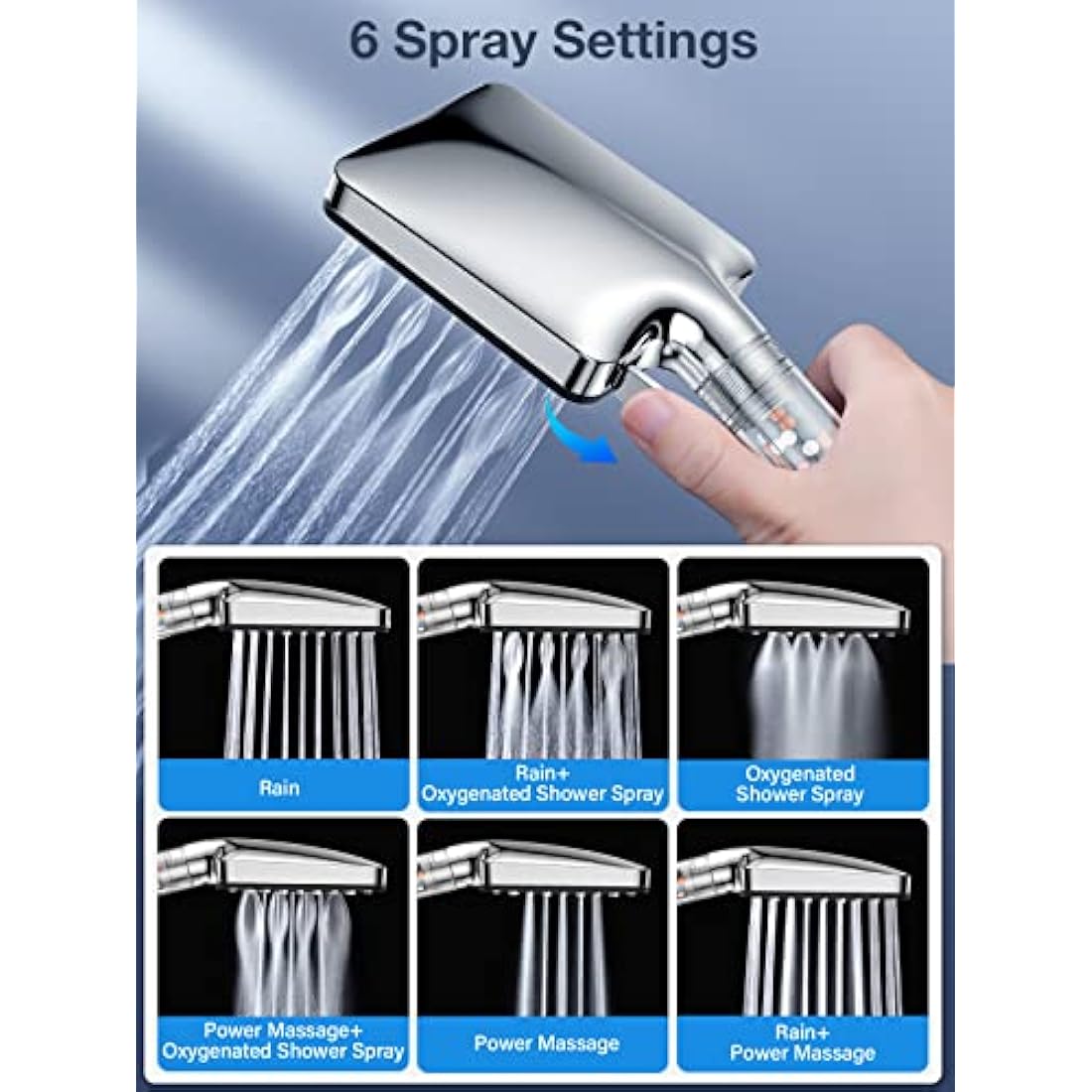 High Pressure Filtered Shower Head with 1.6m Hose | 6 Modes