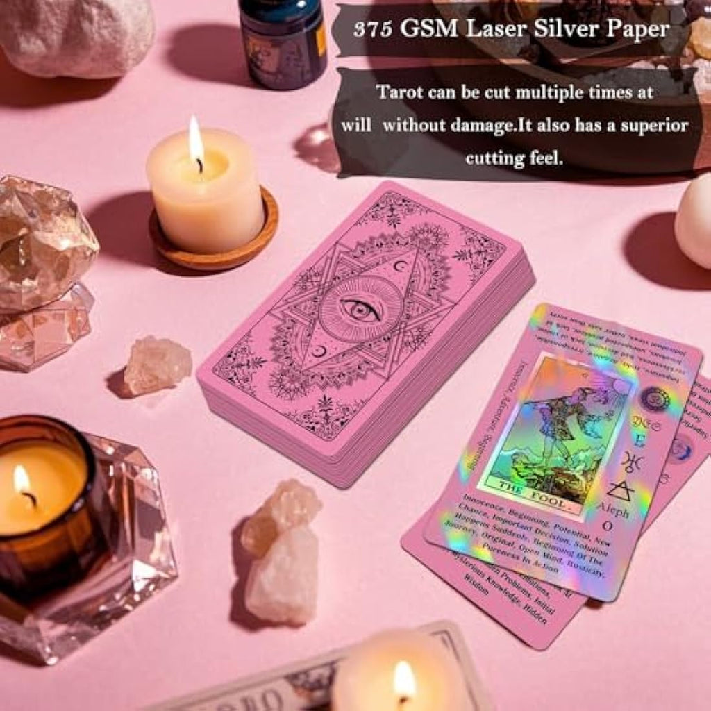 Smoostart Pink Holographic Tarot Cards Deck with Meanings for Beginners