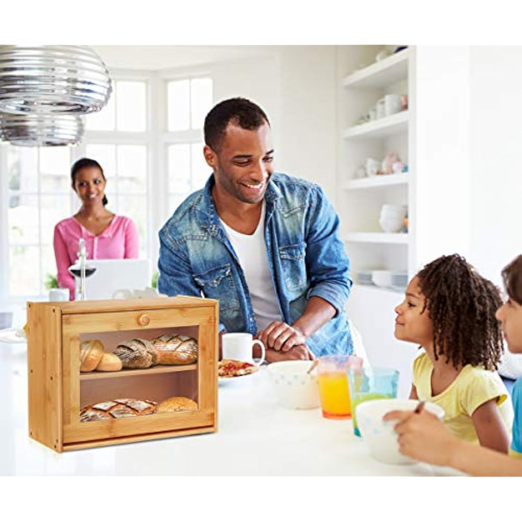 Jolof Store Bamboo Bread Box – Double Layer Large Capacity Bread Bin
