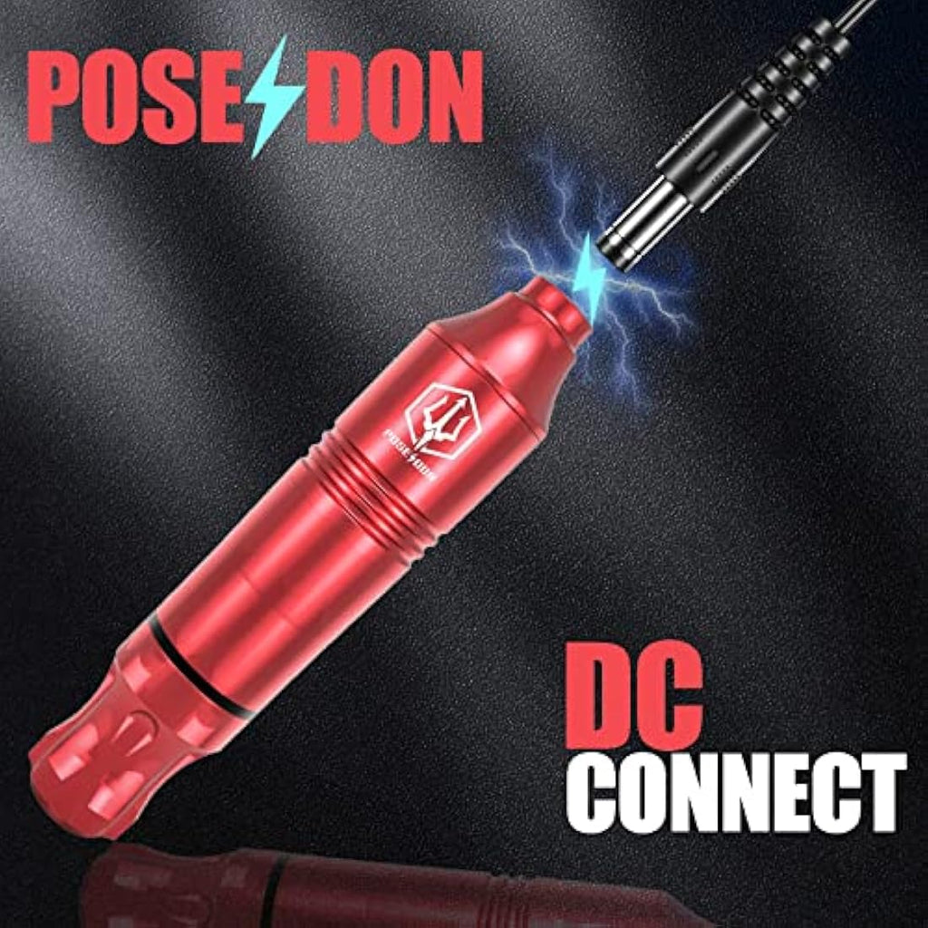 Poseidon Rotary Tattoo Pen Kit - Complete Machine Set with 20 Cartridges