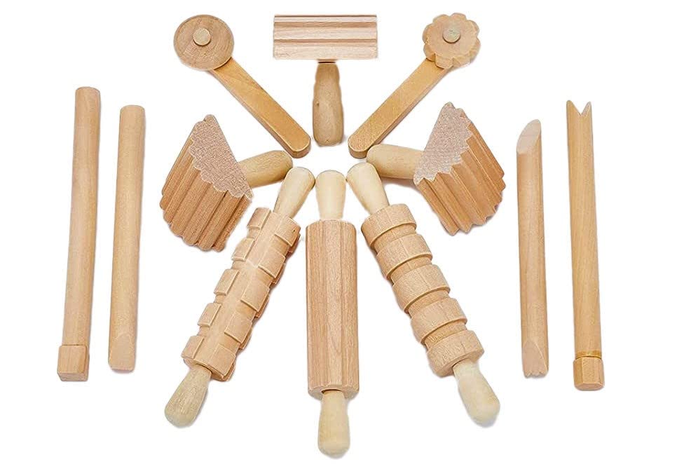 Craftplay Wooden Modelling Dough Tools – 12 Pack for Clay and Sensory Play