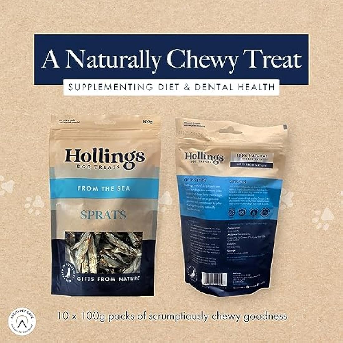 Hollings Natural Sprats Dog Treats | Grain Free & Air Dried - 100g (10 Pack)