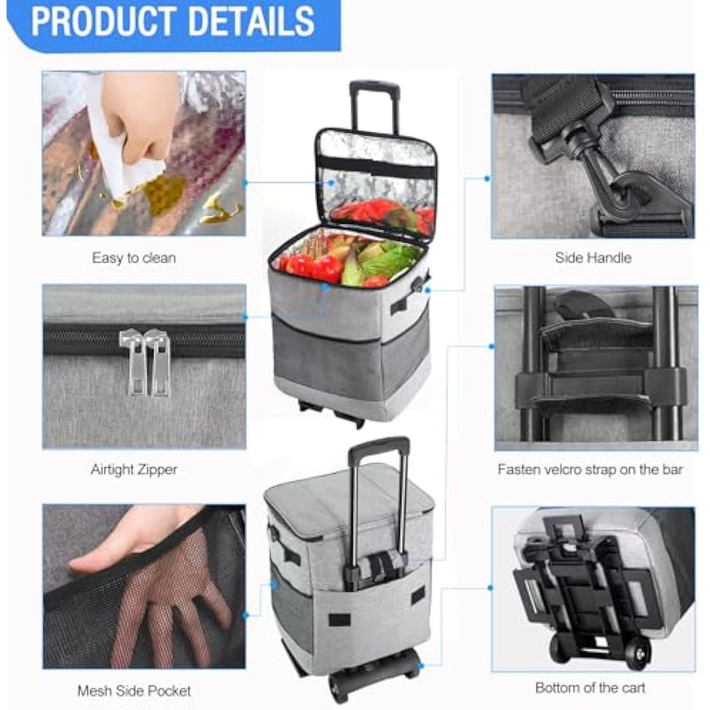 60-Can Rolling Cooler – 40L Insulated Leakproof Bag