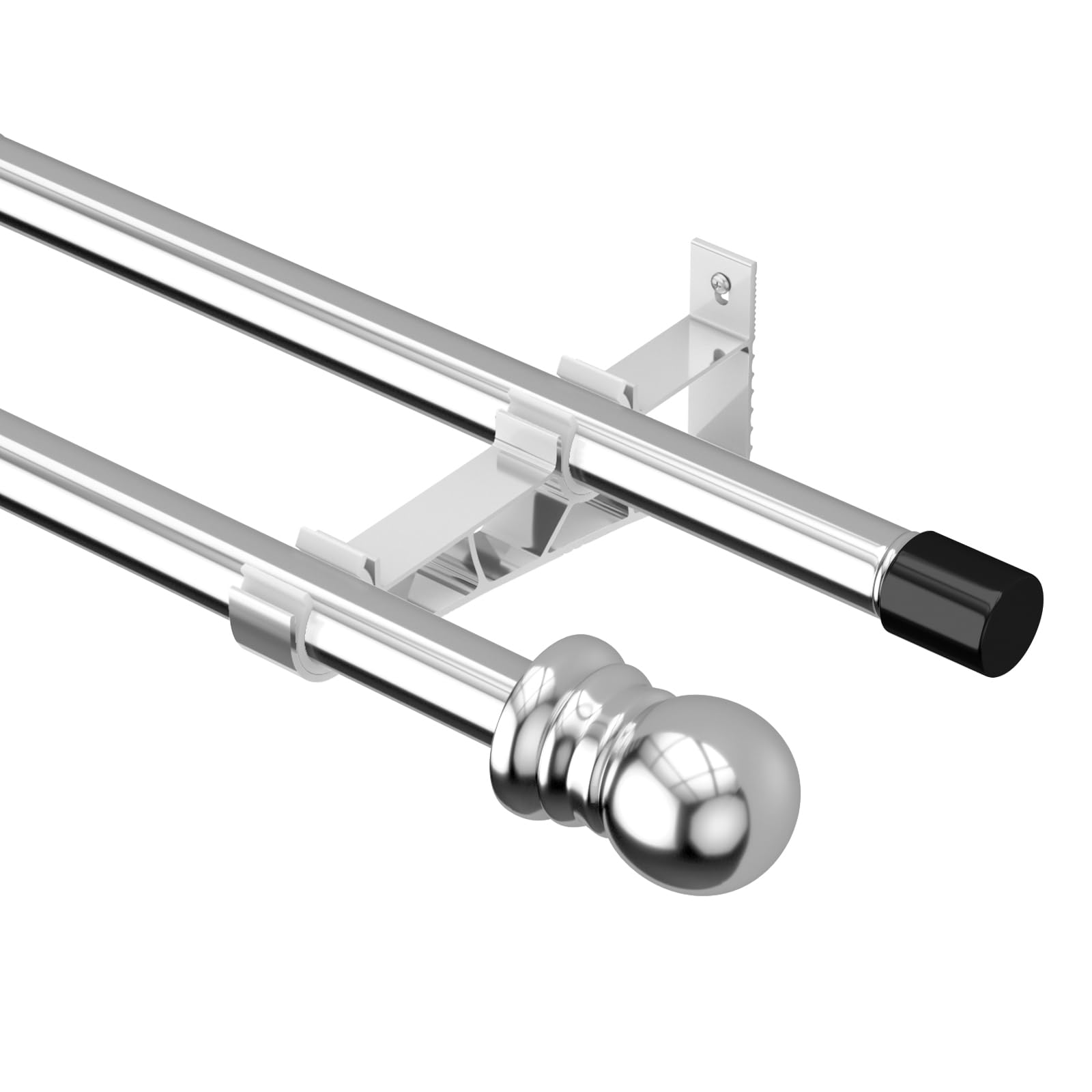 Harrms Double Curtain Pole – 76-332cm Extendable Silver Metal Rod