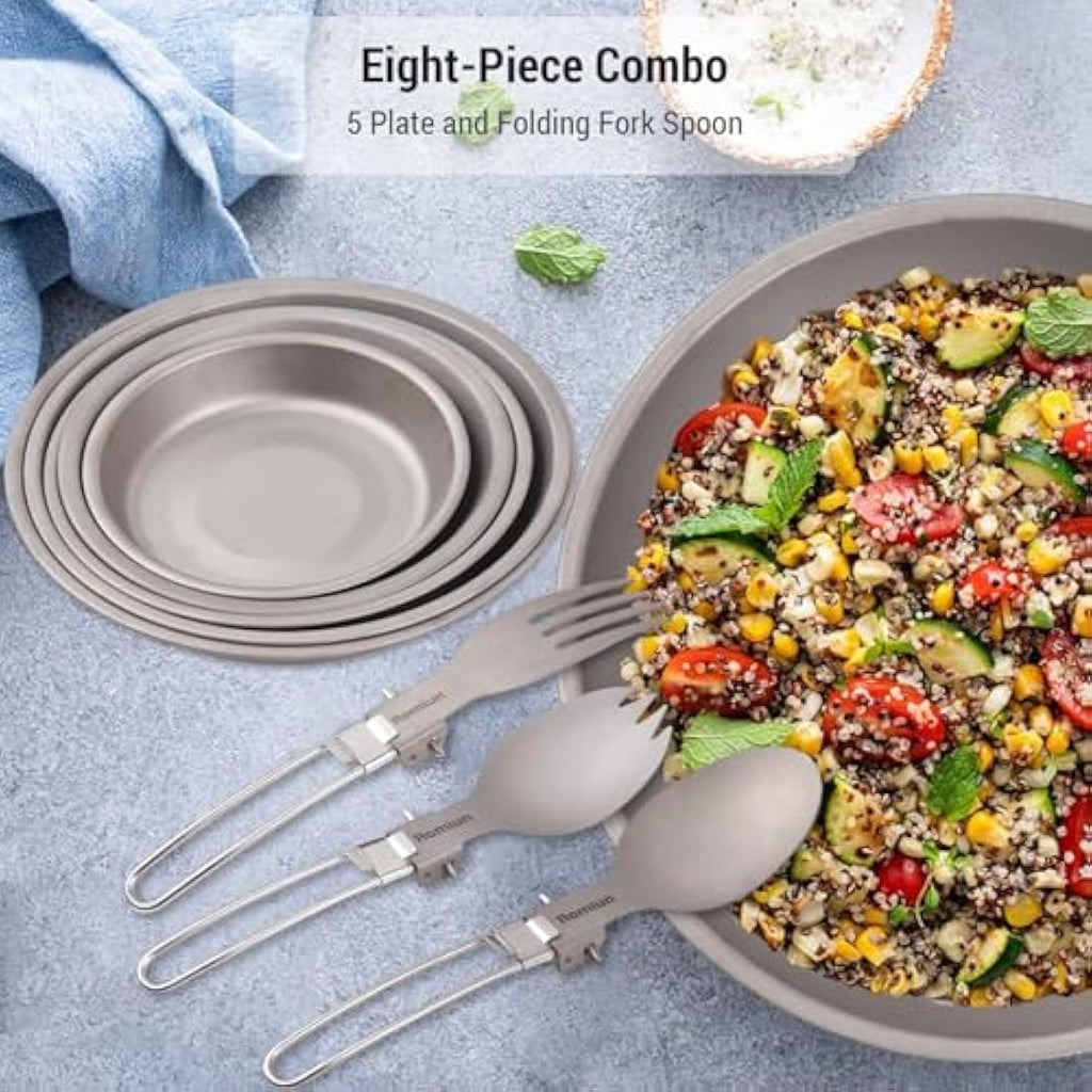 Aomiun 8PC Titanium Camping Plates Set | Ultralight Outdoor Dinnerware