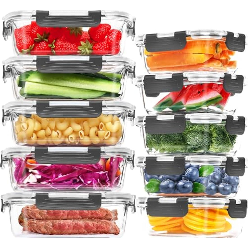 Skroam 10-Pack Glass Food Storage Containers | Airtight Meal Prep Set