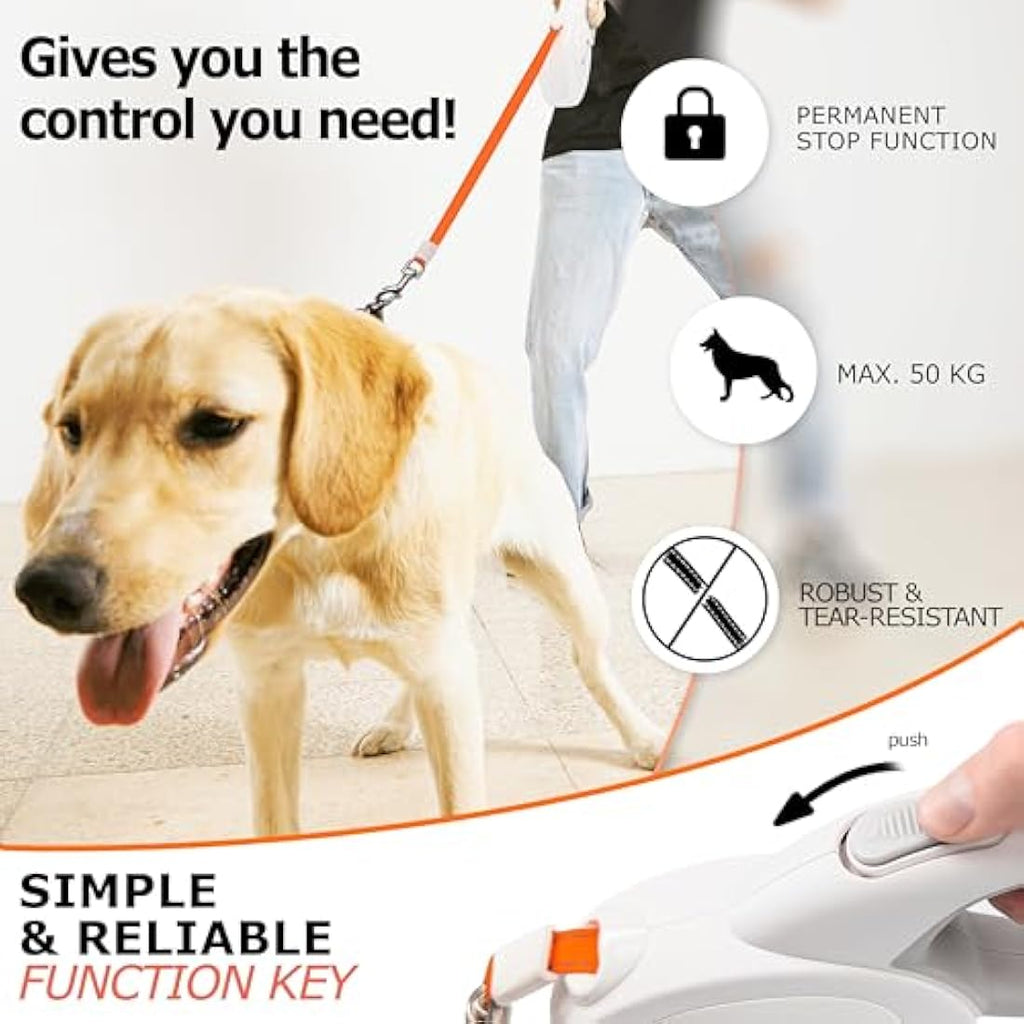 Bluzelle 8m Retractable Dog Leash - 110lbs Heavy Duty Reflective Nylon