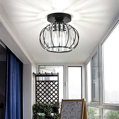 ZYDTRIP Modern Crystal Ceiling Light – 2 Pack Black Semi Flush Mount