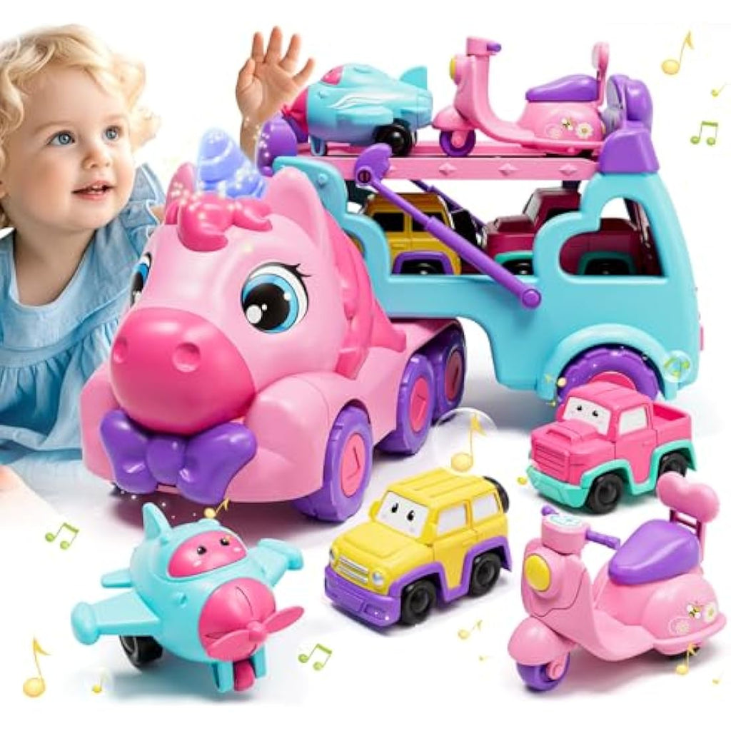 Lehoo Castle 5-in-1 Unicorn Carrier Truck Toy with Lights & Music