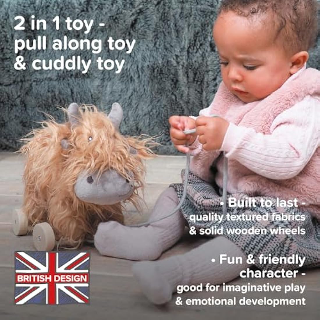 Little Bird Told Me Hubert Highland Cow 2-in-1 Pull Along Toy