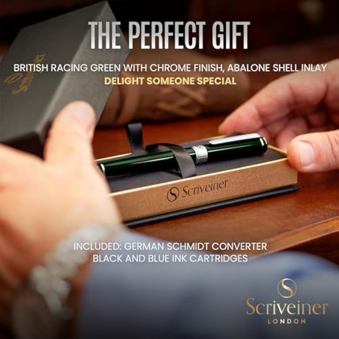 Scriveiner Luxury Fountain Pen – British Racing Green, Fine Schmidt Nib