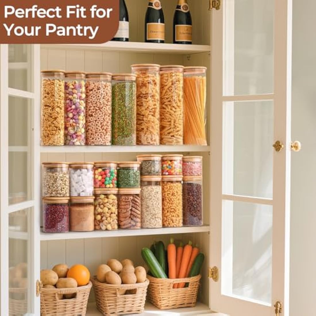 Jolof Store Glass Food Storage Jars with Bamboo Lids - 750ml Set of 6
