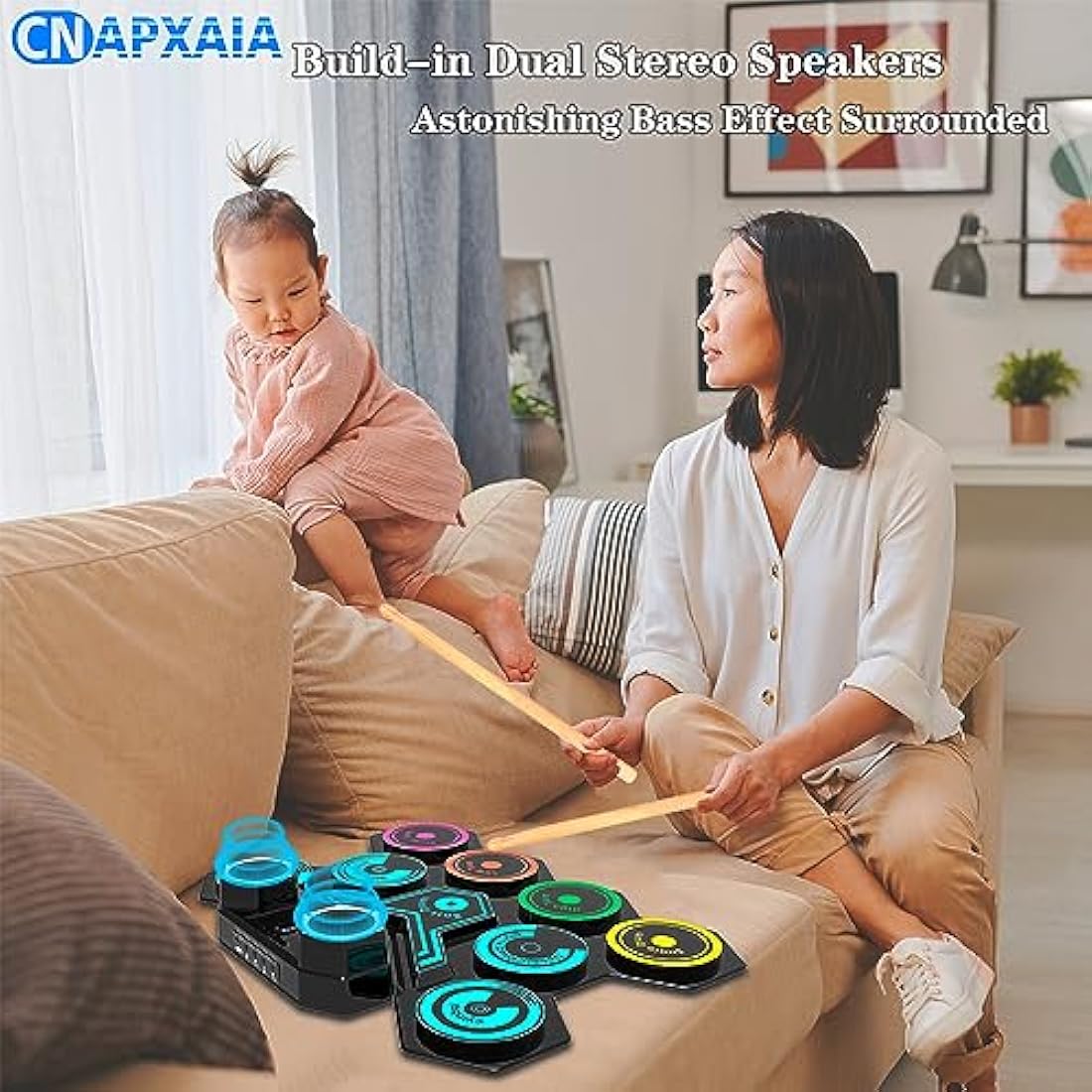 CNAPXAIA Portable Electric Drum Kit – 9 Pad Foldable Silicone Drum Set