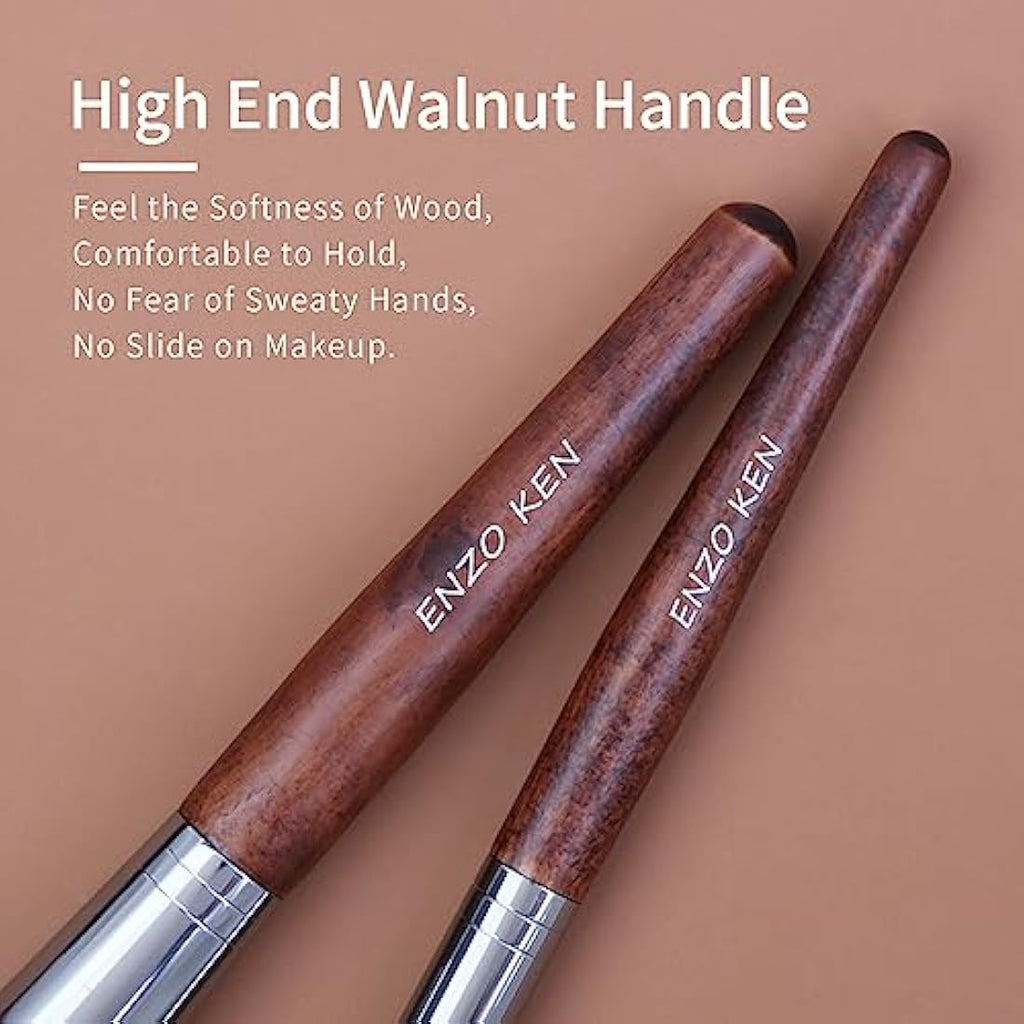 ENZO KEN Natural Horse Hair Makeup Brush Set with Walnut Handle & Case