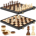 Peradix 15" Magnetic Wooden Chess and Checkers Set – 2-in-1 Foldable Board