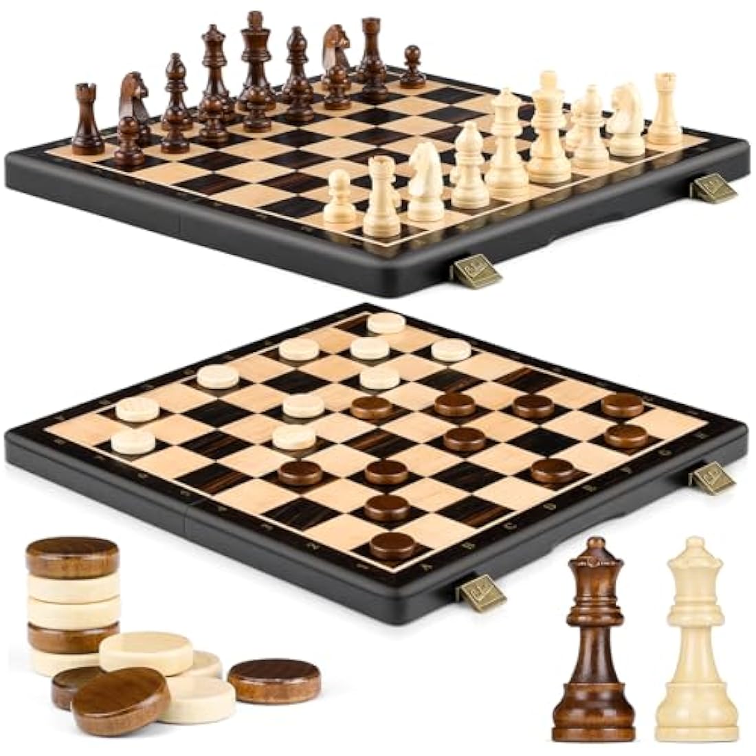 Peradix 15" Magnetic Wooden Chess and Checkers Set – 2-in-1 Foldable Board
