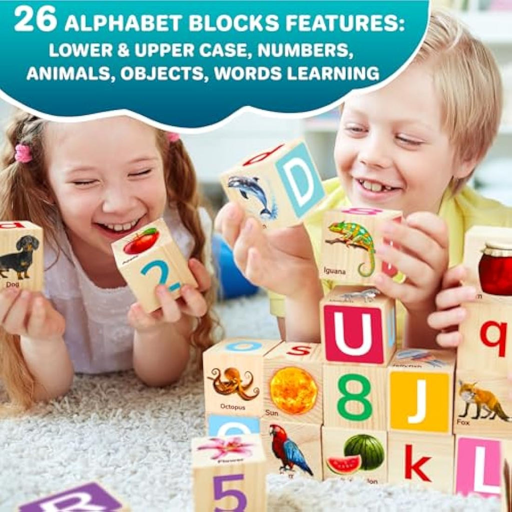 QUOKKA Wooden ABC Blocks – Montessori Alphabet & Number Learning Toys