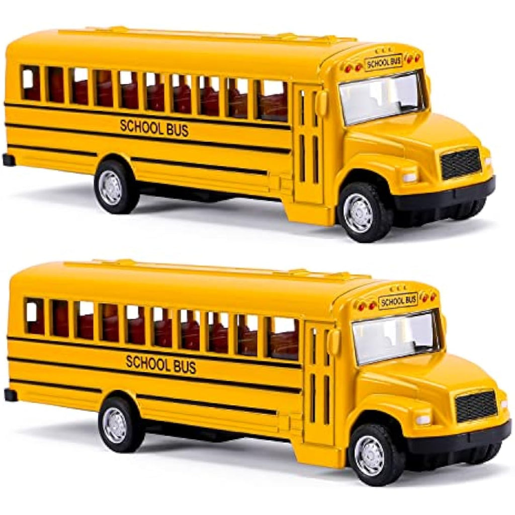 XINGANER 2-Pack Die-cast School Bus – 5.5 Inch Pull Back Alloy Toy