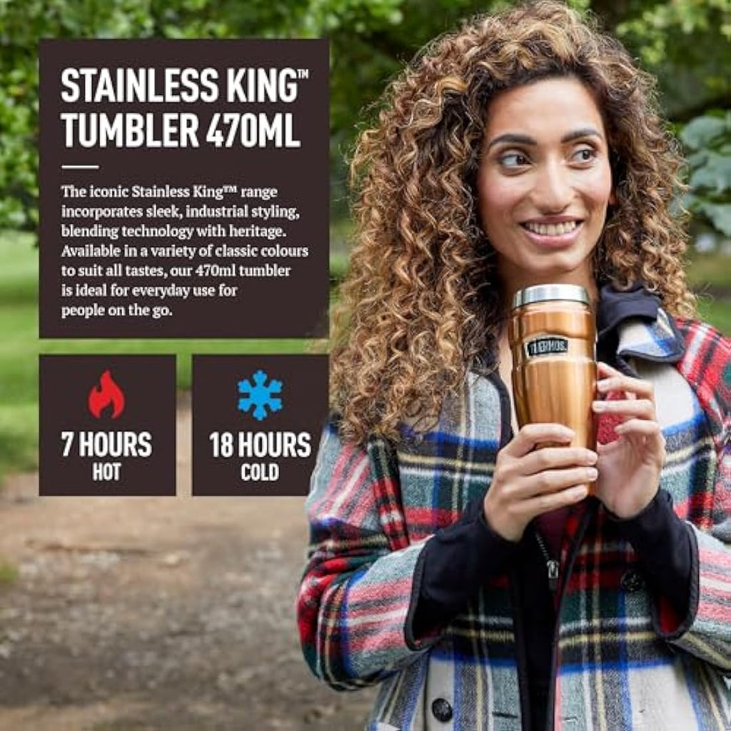 Thermos Stainless King Travel Tumbler | 470ml Insulated Flask - Matt Black