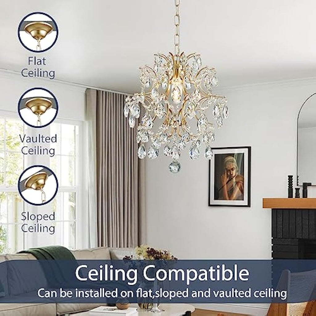 Bestier Gold Crystal Raindrop Pendant Chandelier – Modern Ceiling Light