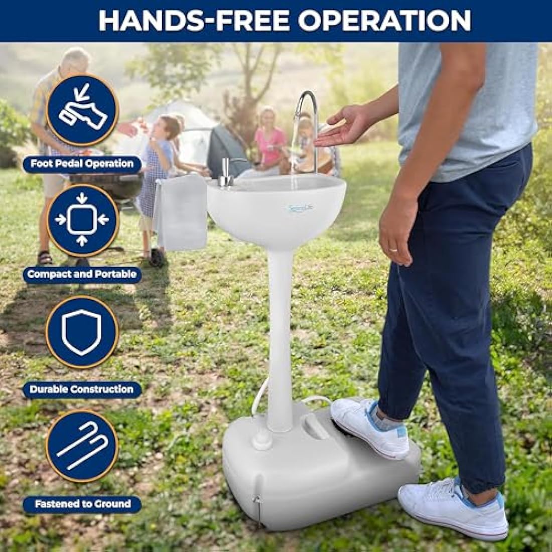 SereneLife Portable Camping Sink - 19L Hand Wash Station with Foot Pump
