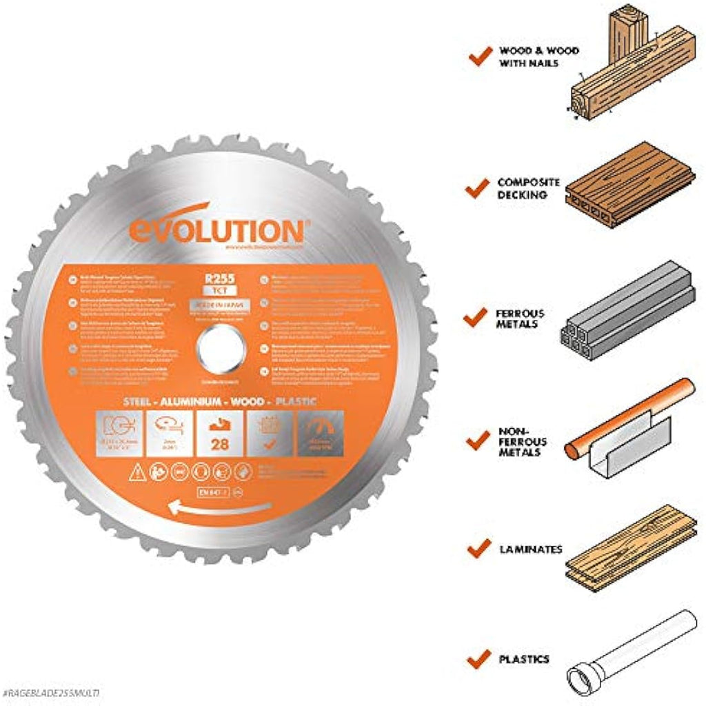 Evolution Rage 255mm Multipurpose TCT Saw Blade - 28 Tooth Carbide
