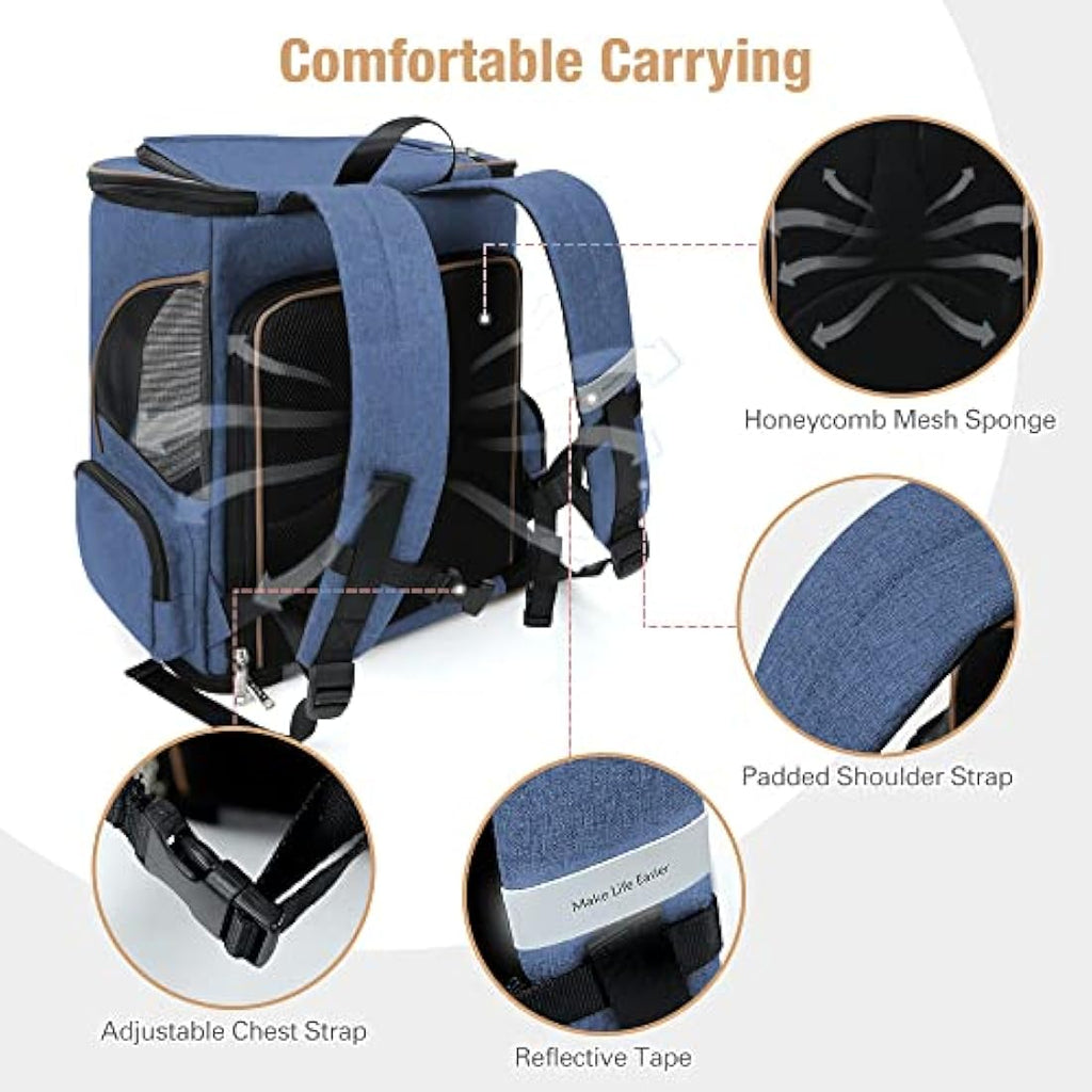 Lekesky Expandable Cat Carrier Backpack | Breathable Pet Rucksack - Blue