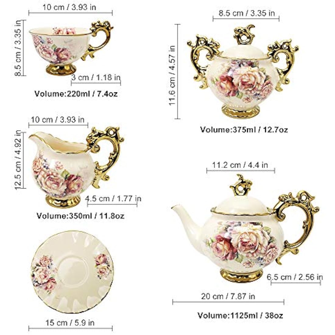 fanquare 15-Piece Floral Porcelain Tea Set | British Royal Tea Service
