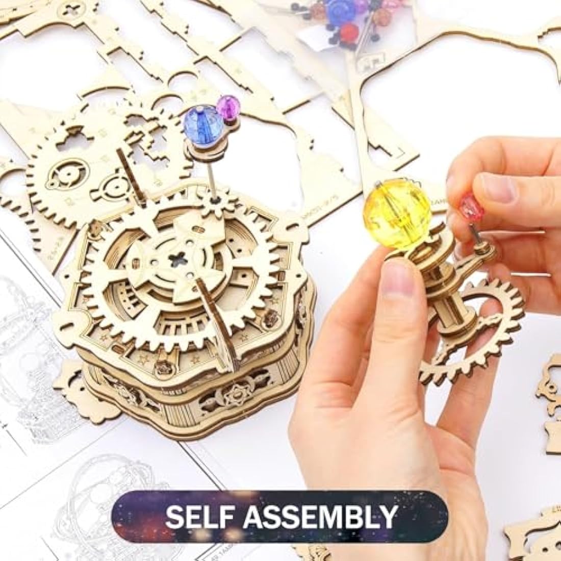 ROKR Starry Night 3D Wooden Puzzle - Mechanical Galaxy Music Box Kit