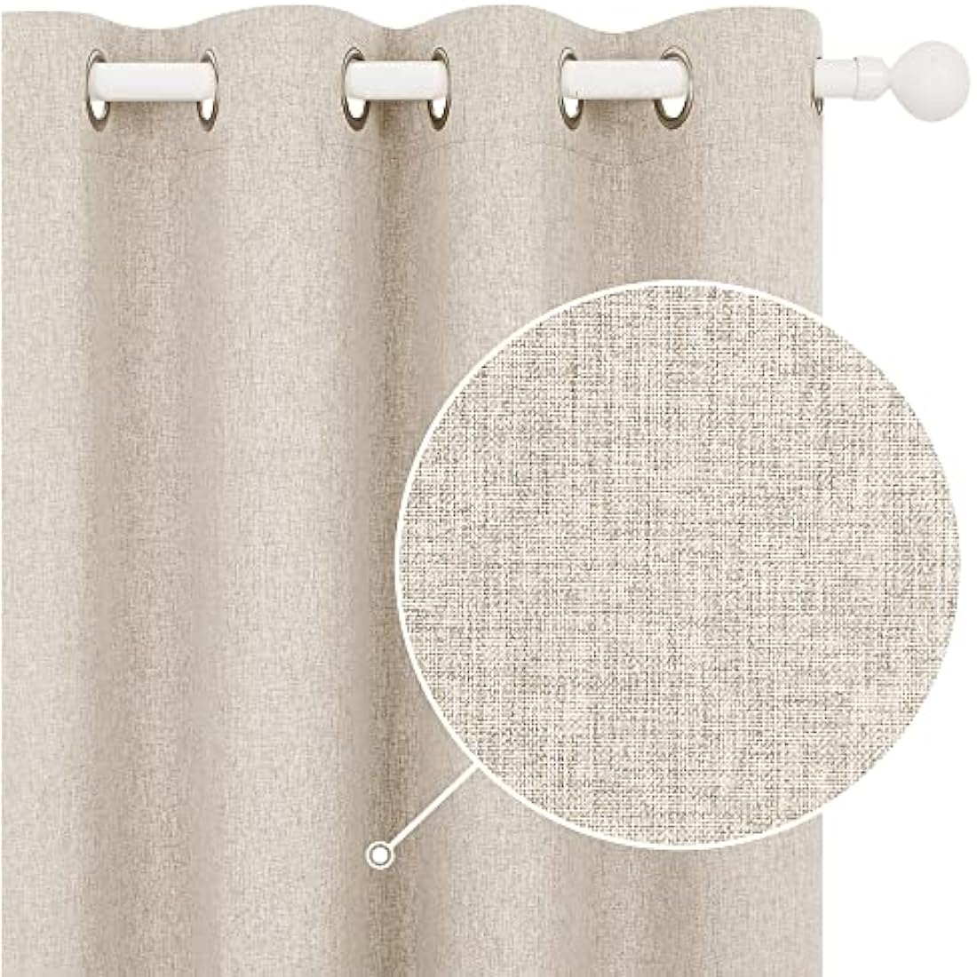 Deconovo 100% Blackout Faux Linen Eyelet Thermal Curtains - Pale Khaki