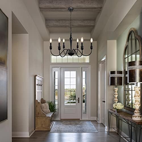 MRHYSWD 6-Light Black Chandelier – Vintage Metal Candle Pendant Light