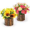 Artificial Sunflowers | Potted Fake Plants with Bark Pots
