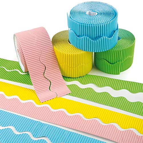 Baker Ross Pastel Corrugated Borders – Kids Craft Paper Rolls (6 Pack)