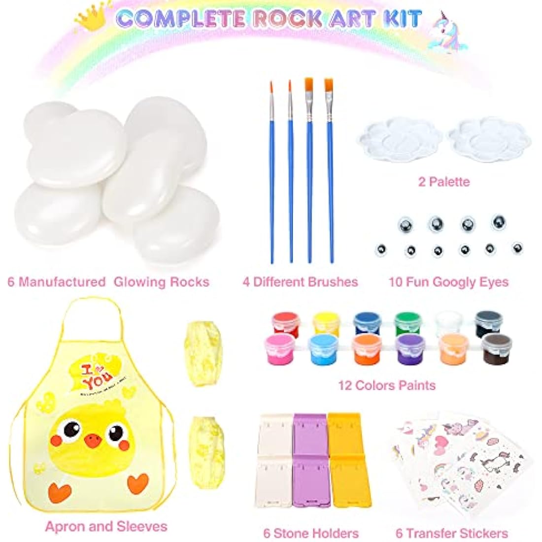 Lekebaby Unicorn Rock Painting Kit - Glow in the Dark Arts and Crafts