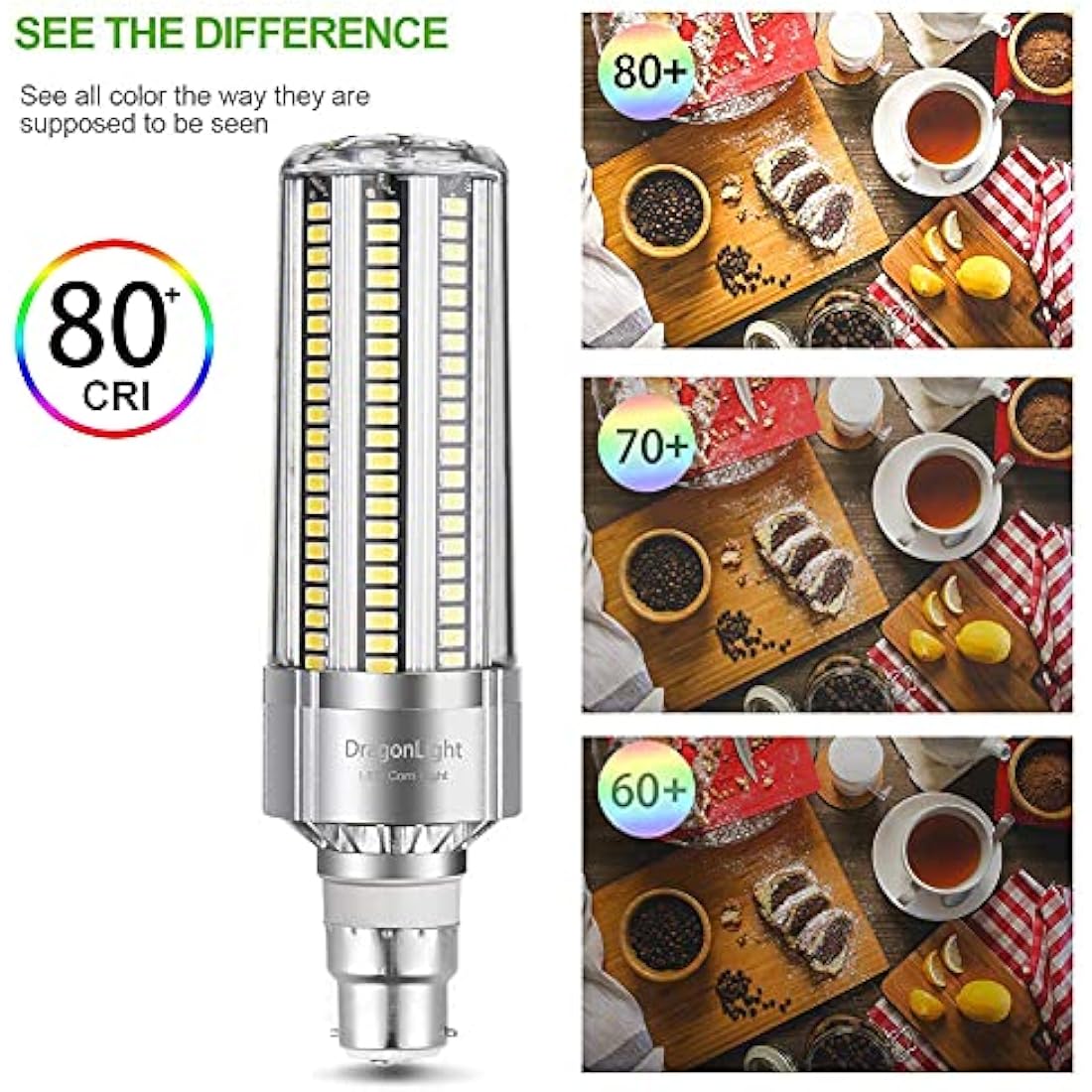 DragonLight 60W B22 LED Corn Bulb - 6000K Daylight 7200 Lumens