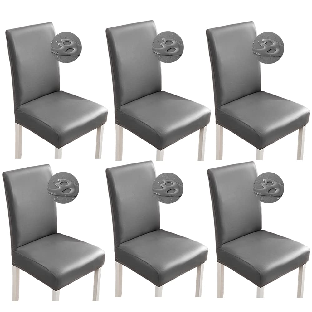 Bestenrose Waterproof PU Leather Dining Chair Covers - Gray, Set of 6