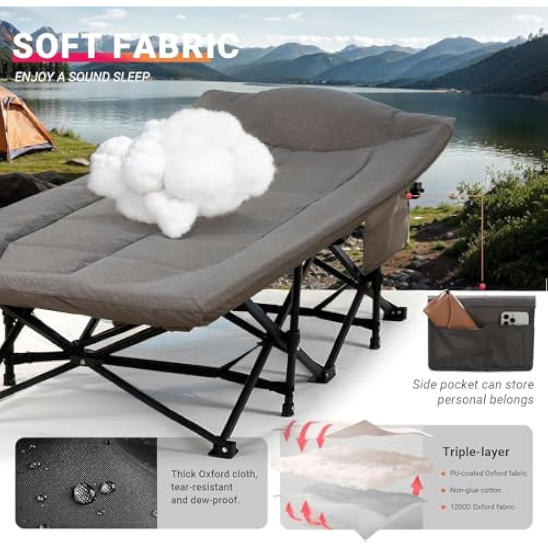 Overmont 28" Extra Wide Folding Camping Cot – Padded Heavy Duty Bed