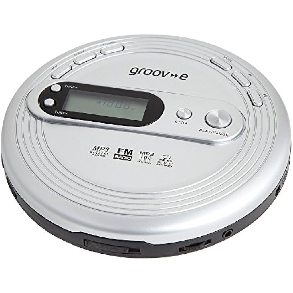 Groov-e Retro Portable CD Player | FM Radio & MP3 Playback – Silver